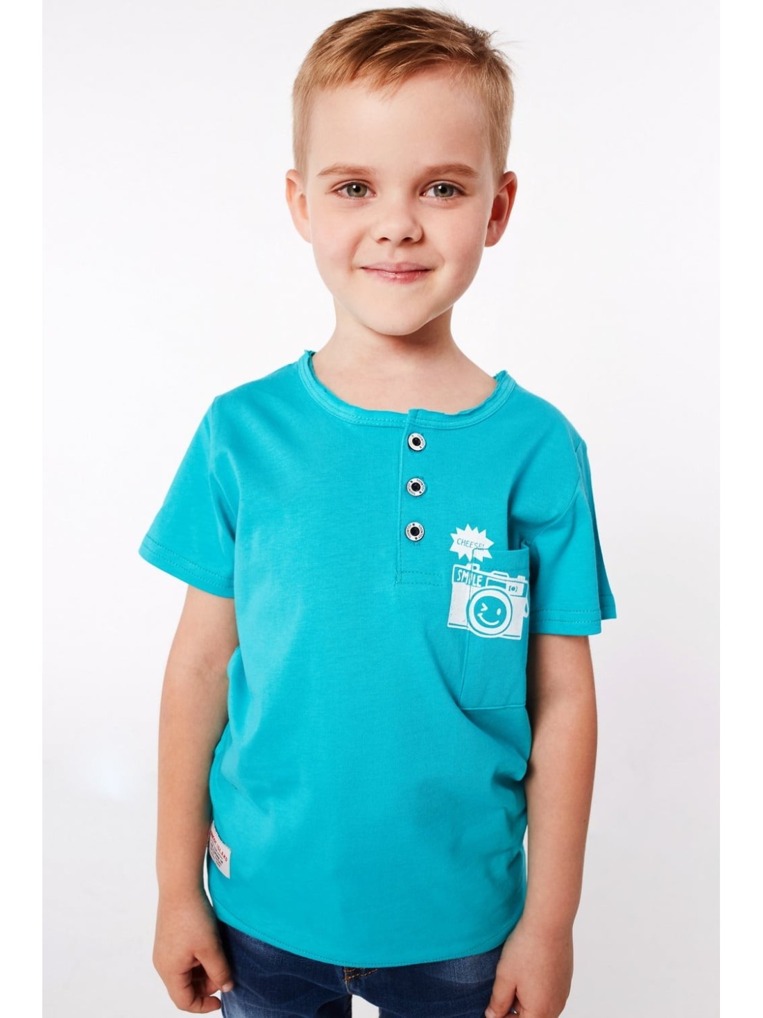 Boy\'s T-shirt with buttons, mint NDZ4482 - Online store - Boutique